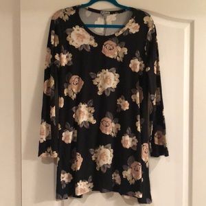 Black Floral Long Sleeve Tunic